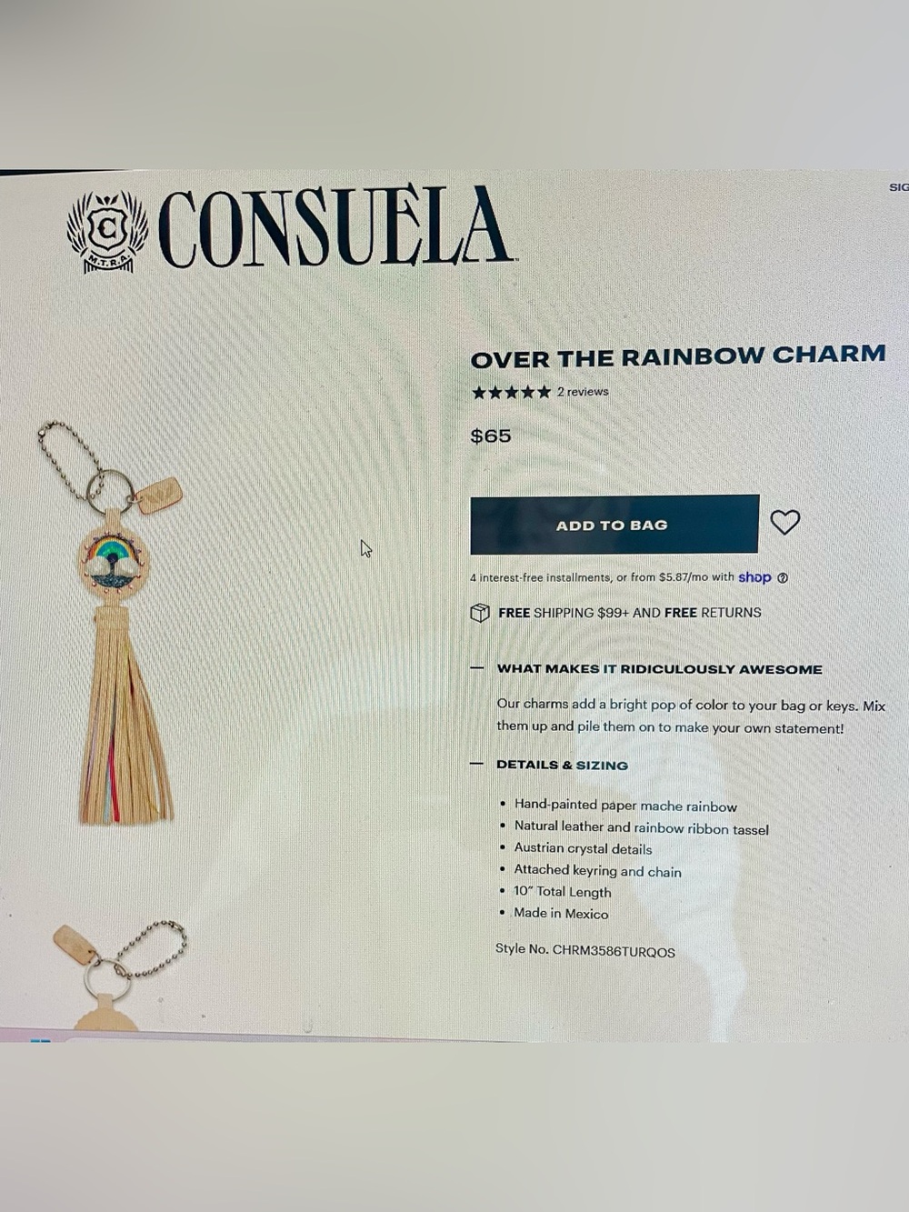 Consuela Over the Rainbow Leather Charm - Picture 6 of 6